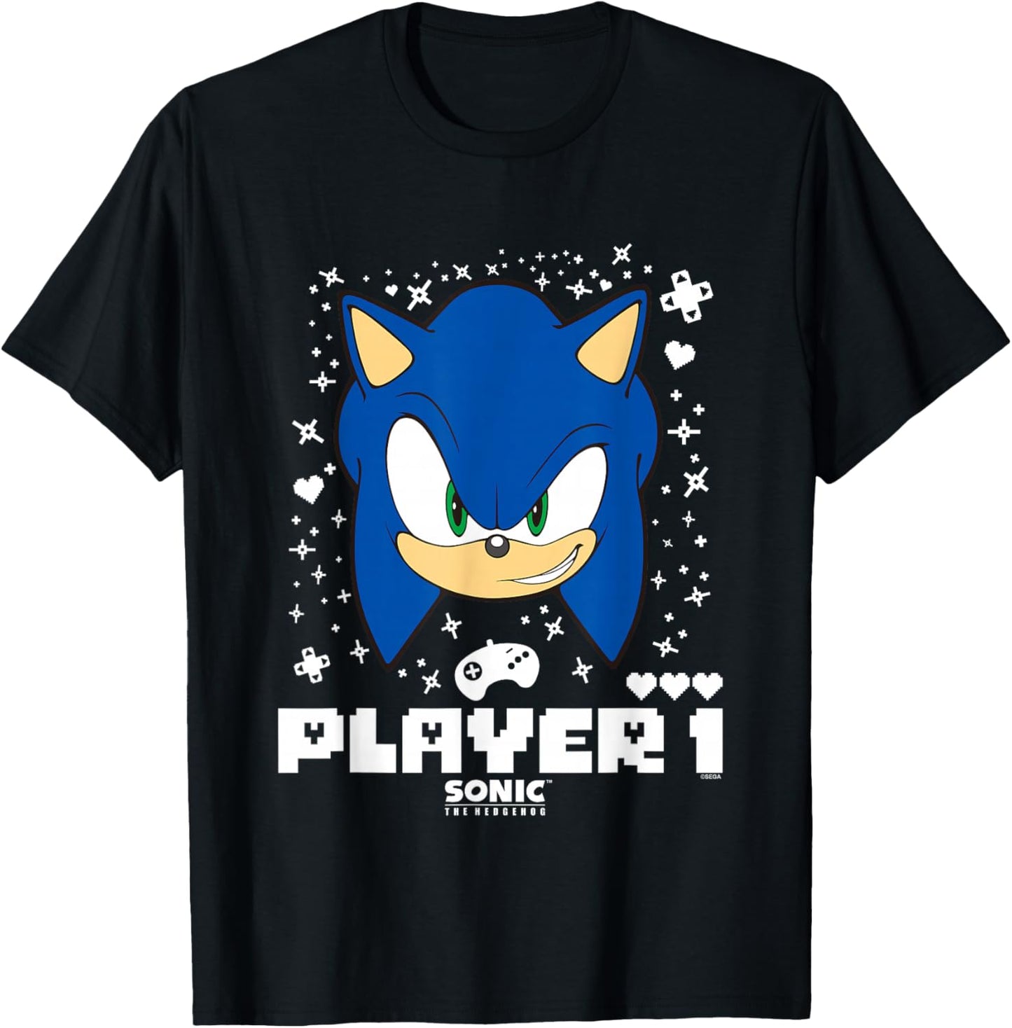 Sonic The Hedgehog Valentine's Day Player 1 Sonic Big Face T-Shirt - T-Shirt | Black