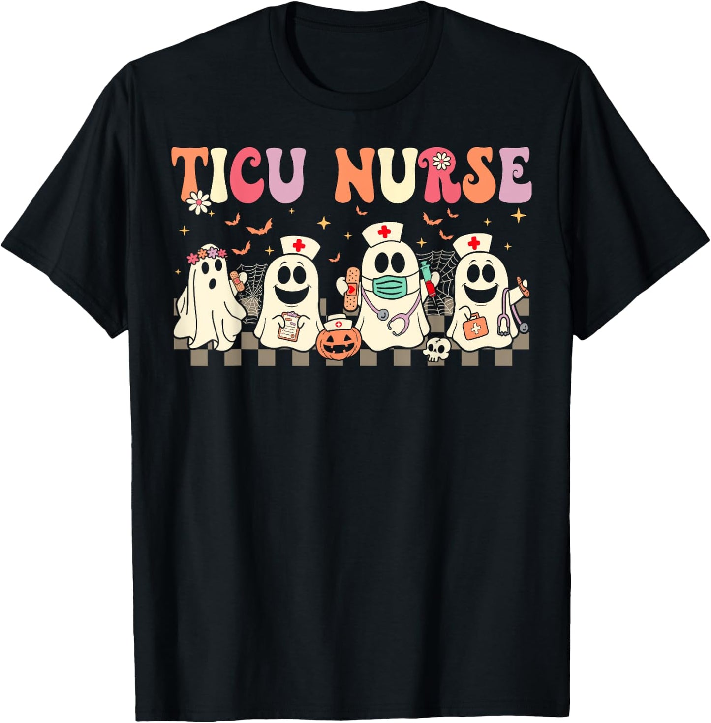 TICU Boo Crew Nurse Ghost Trauma ICU Nurse Halloween T-Shirt - T-Shirt | Black