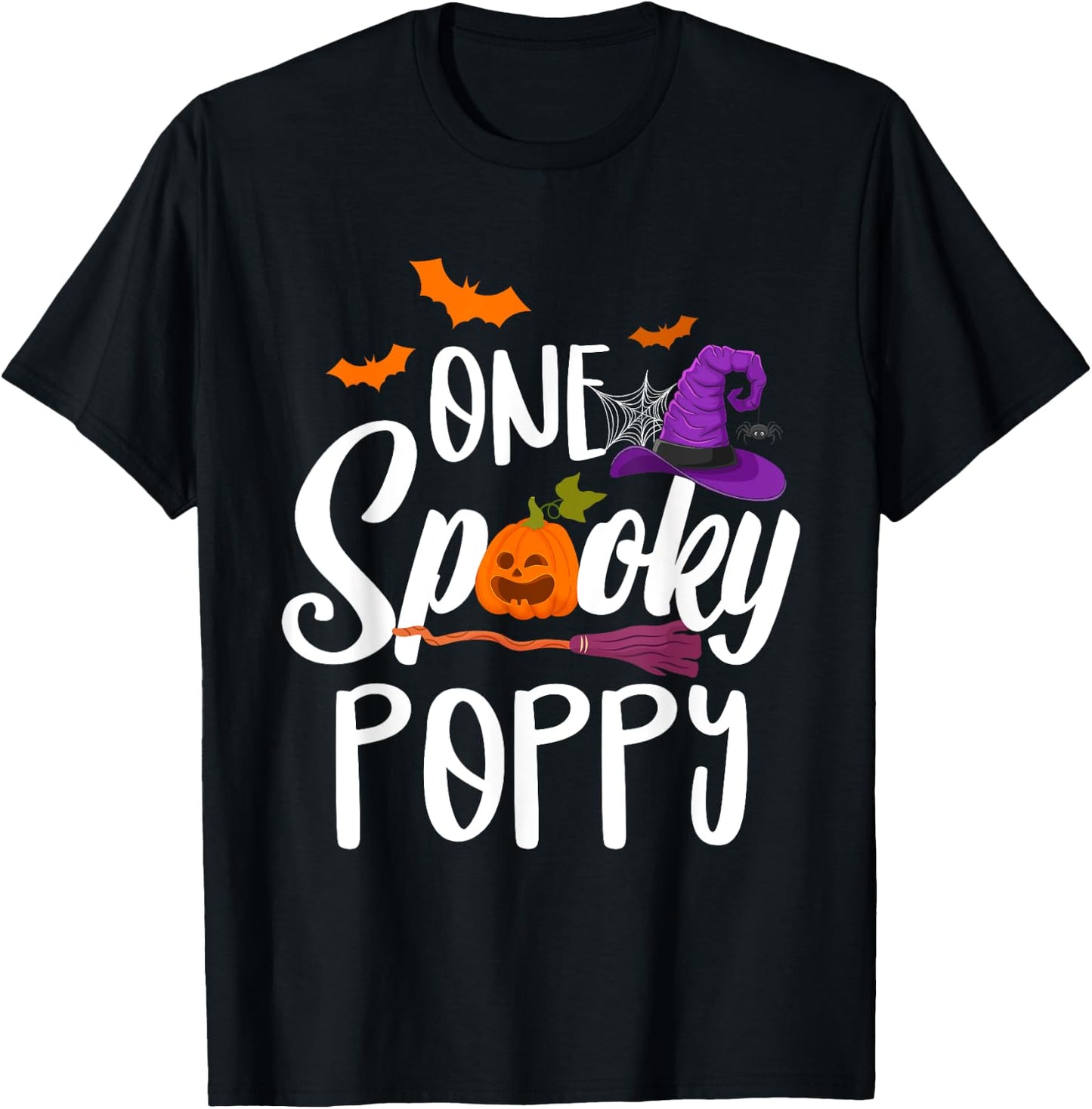 One Spooky Poppy Pumpkin Halloween Costume Dad Grandpa T-Shirt - T-Shirt | Black