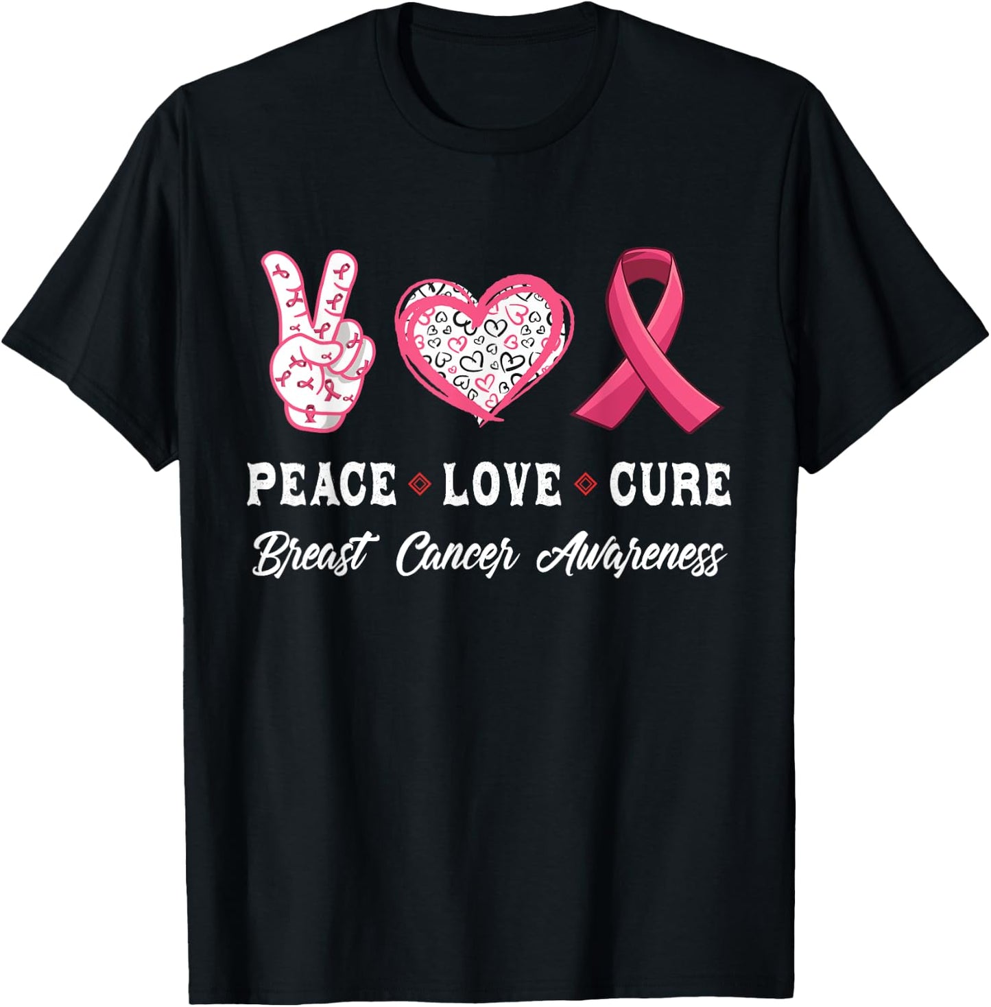 Peace Love cure Breast Cancer awareness men women T-Shirt - T-Shirt | Black