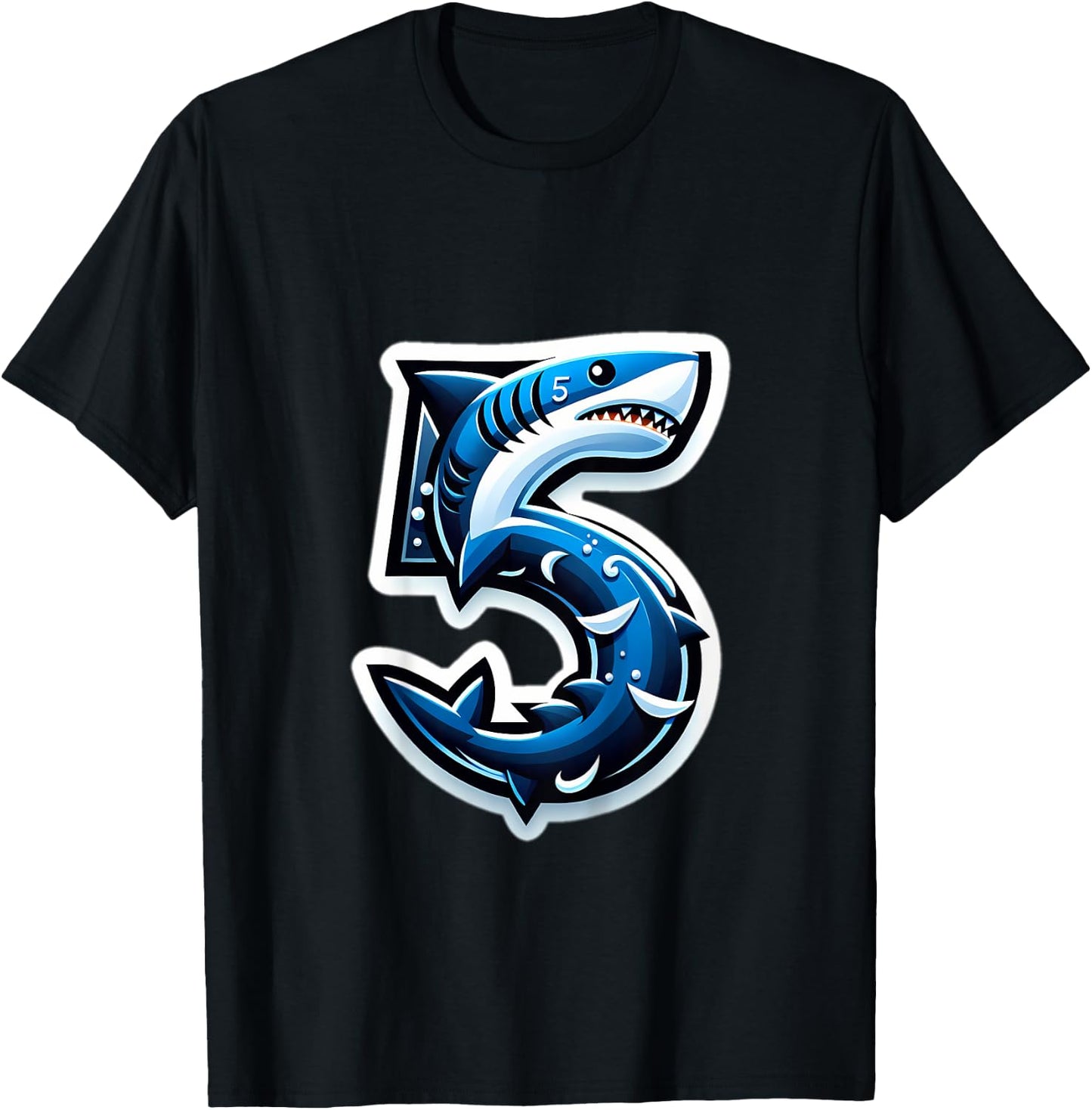 Kids Turning 5 Years Old Shark Birthday Party 5th Bday Boy, Girl T-Shirt - T-Shirt | Black