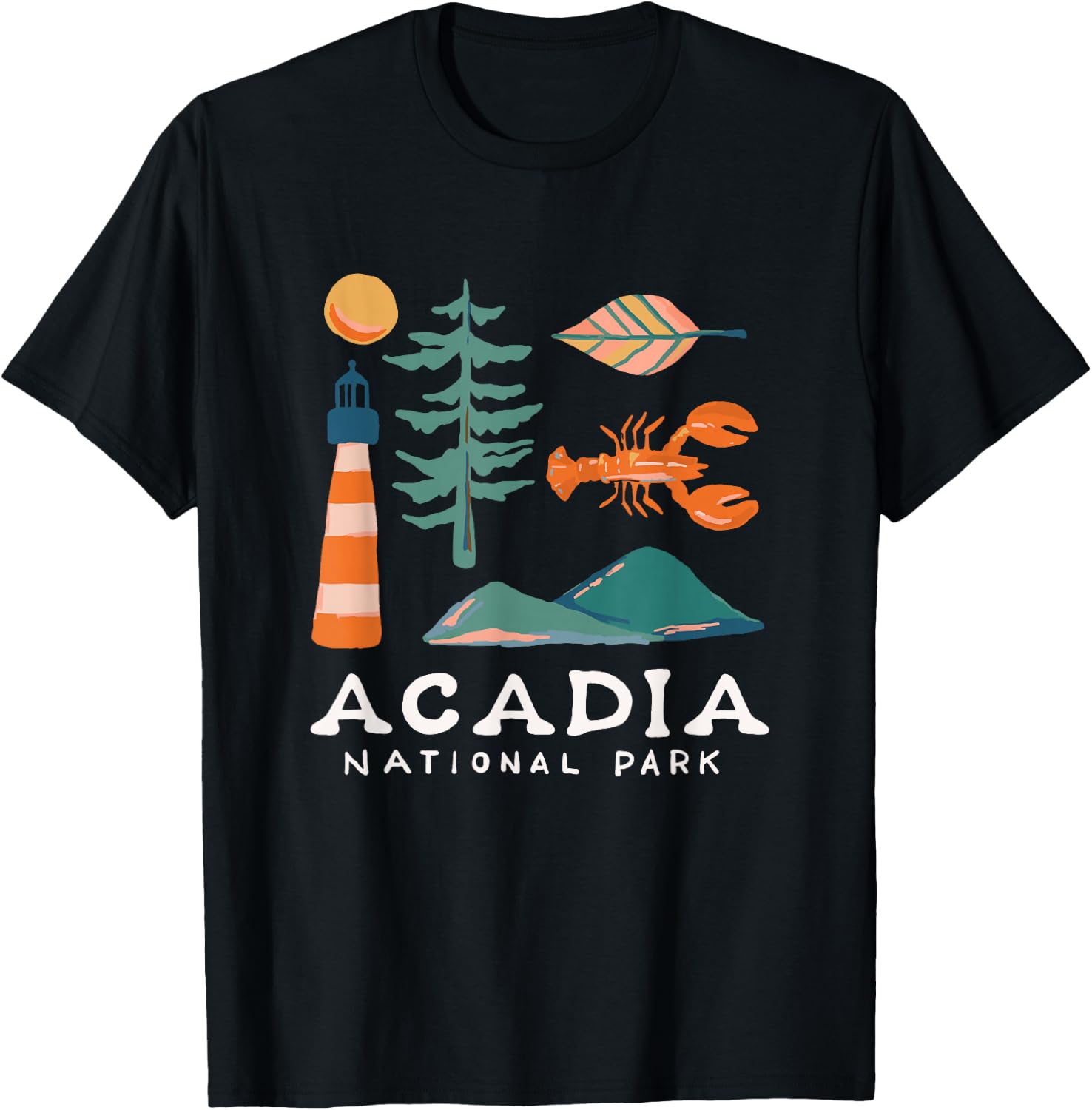 Acadia National Park Travel Icons Maine Vacation Souvenir T-Shirt - T-Shirt | Black