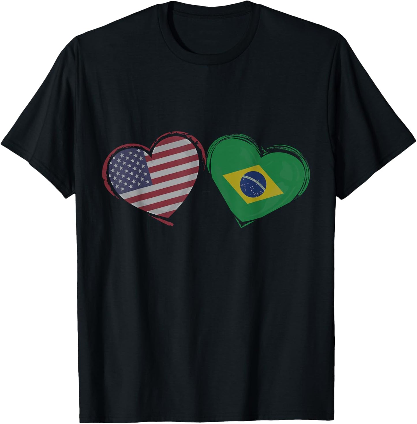 USA Brazil Flag Heart Valentines Day Brazilian American T-Shirt - T-Shirt | Black