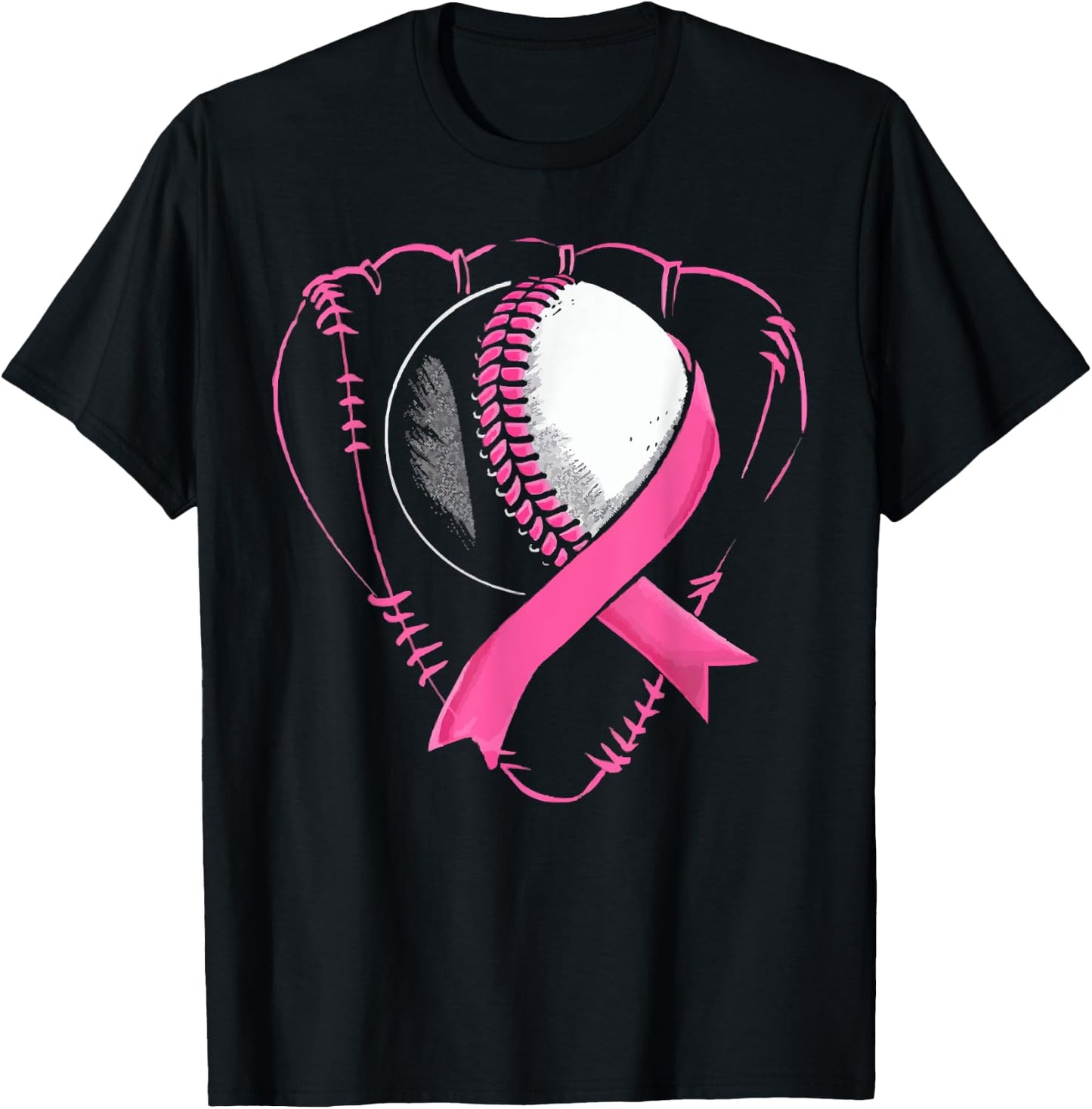 Baseball Breast Cancer Awareness Month Pink Ribbon T-Shirt - T-Shirt | Black