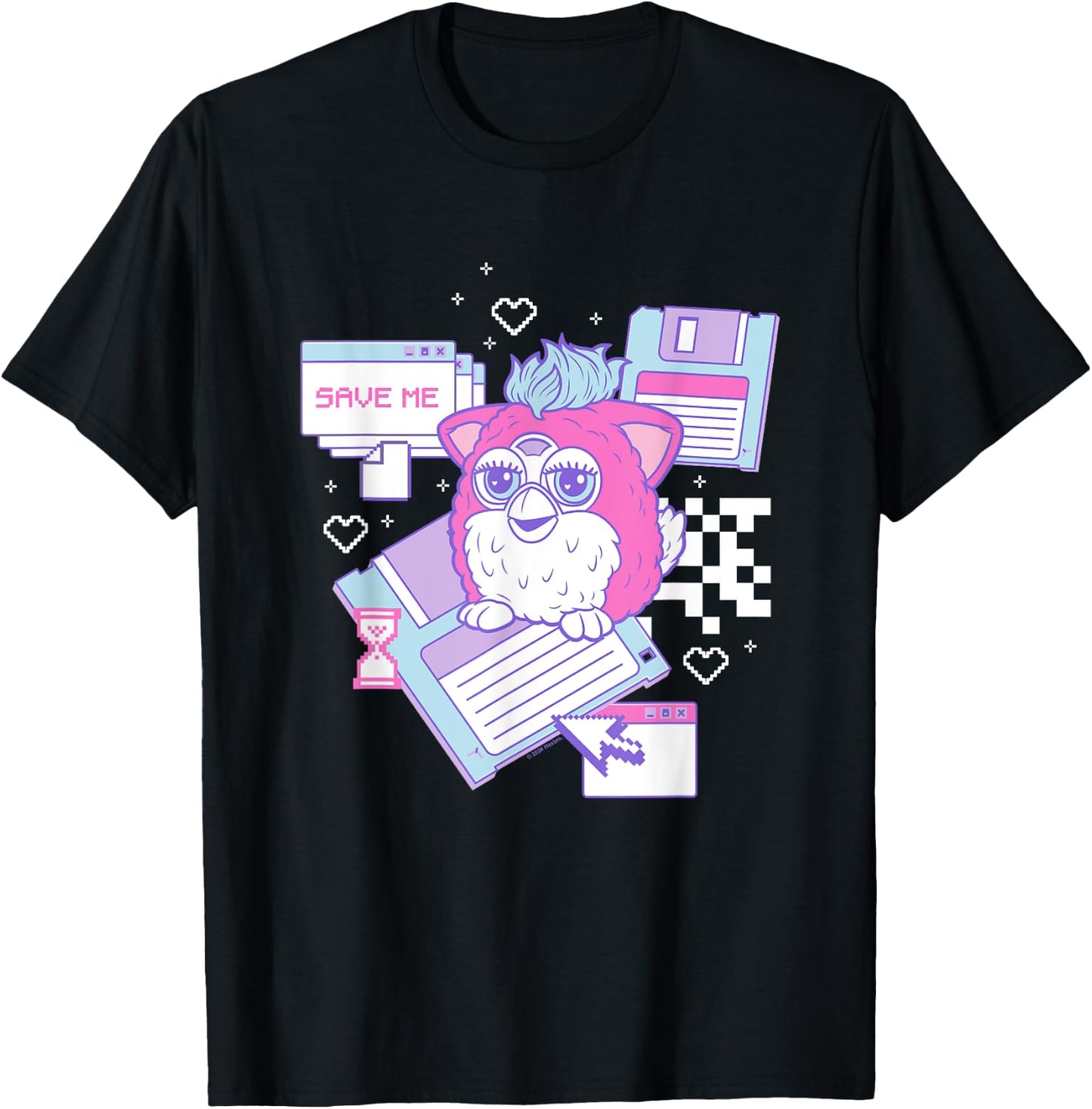 Furby Cute Retro Computer Friend Save Me Big Chest Poster T-Shirt - T-Shirt | Black