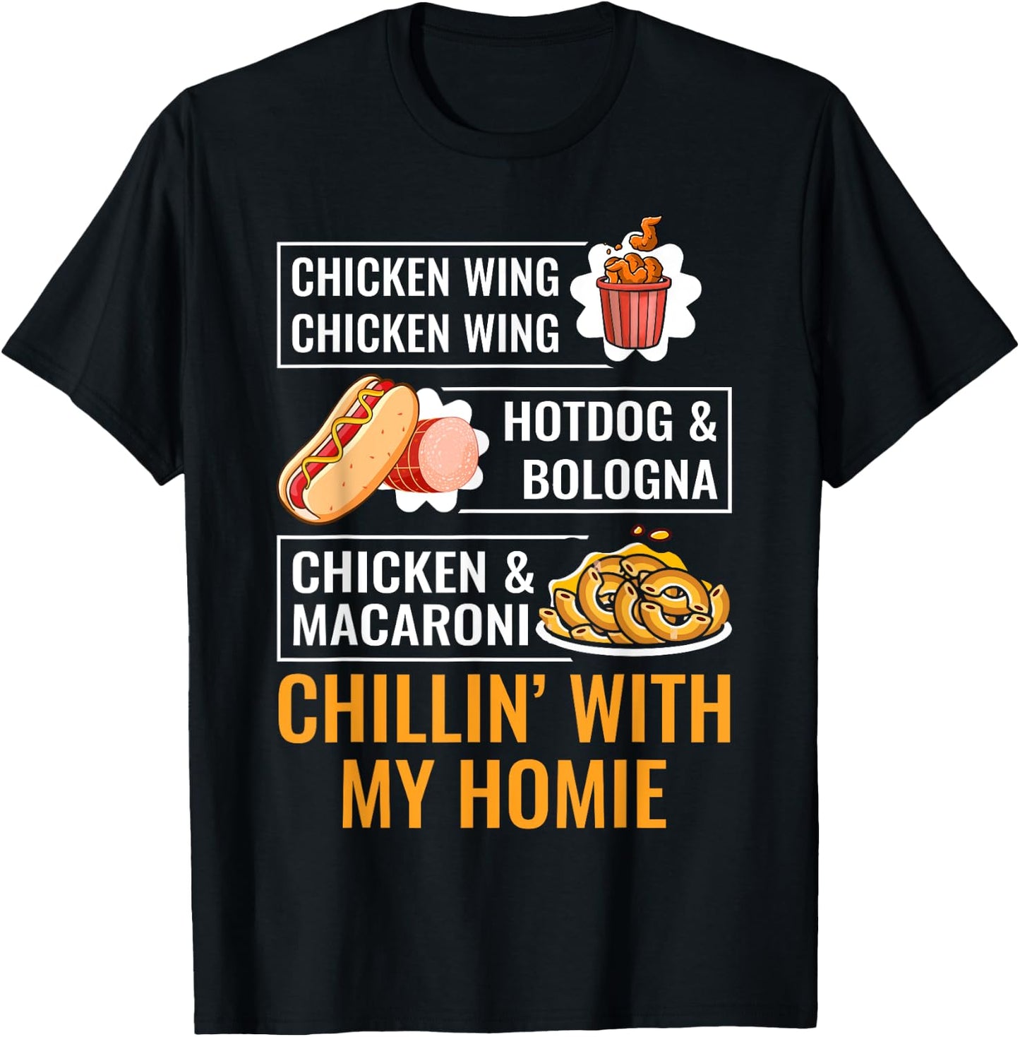 Cooked Chicken Wing Chicken Wing Hotdog Bologna Macaroni Men Women Kids T-Shirt - T-Shirt | Black