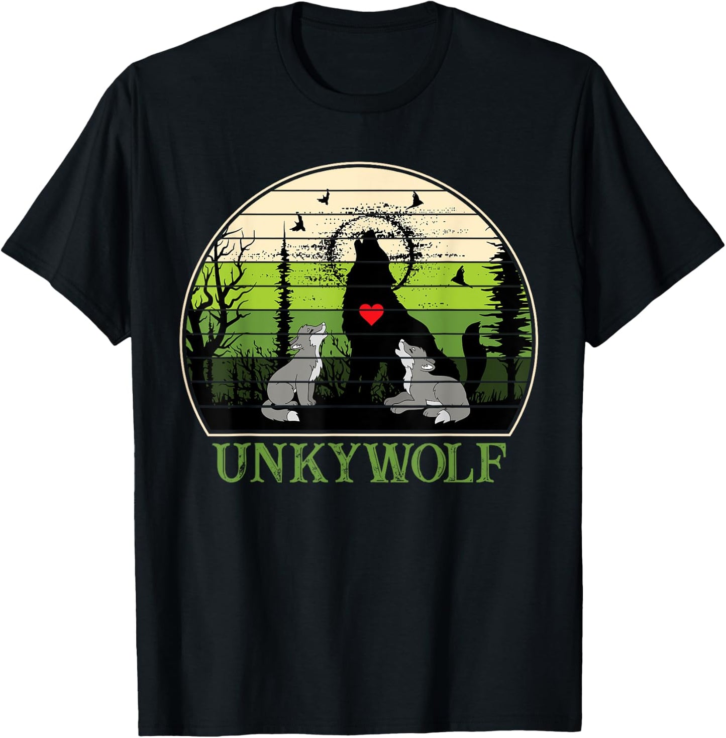 Retro Vintage Sunset Unky Wolf Fathers Day Uncle Wolf T-Shirt - T-Shirt | Black