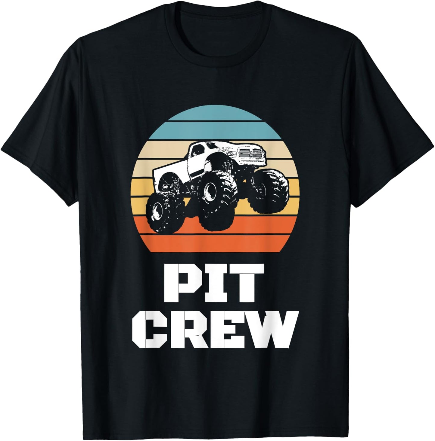 Pit Crew Monster Trucks Happy Sunset Retro Theme T-Shirt - T-Shirt | Black