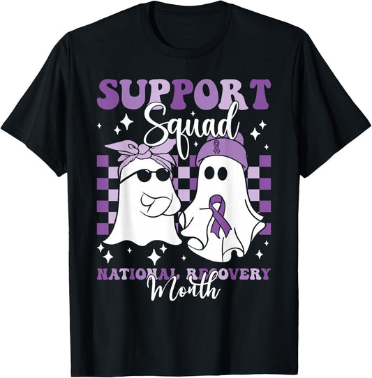Support Squad National Recovery Month Addiction Recovery T-Shirt - T-Shirt | Black