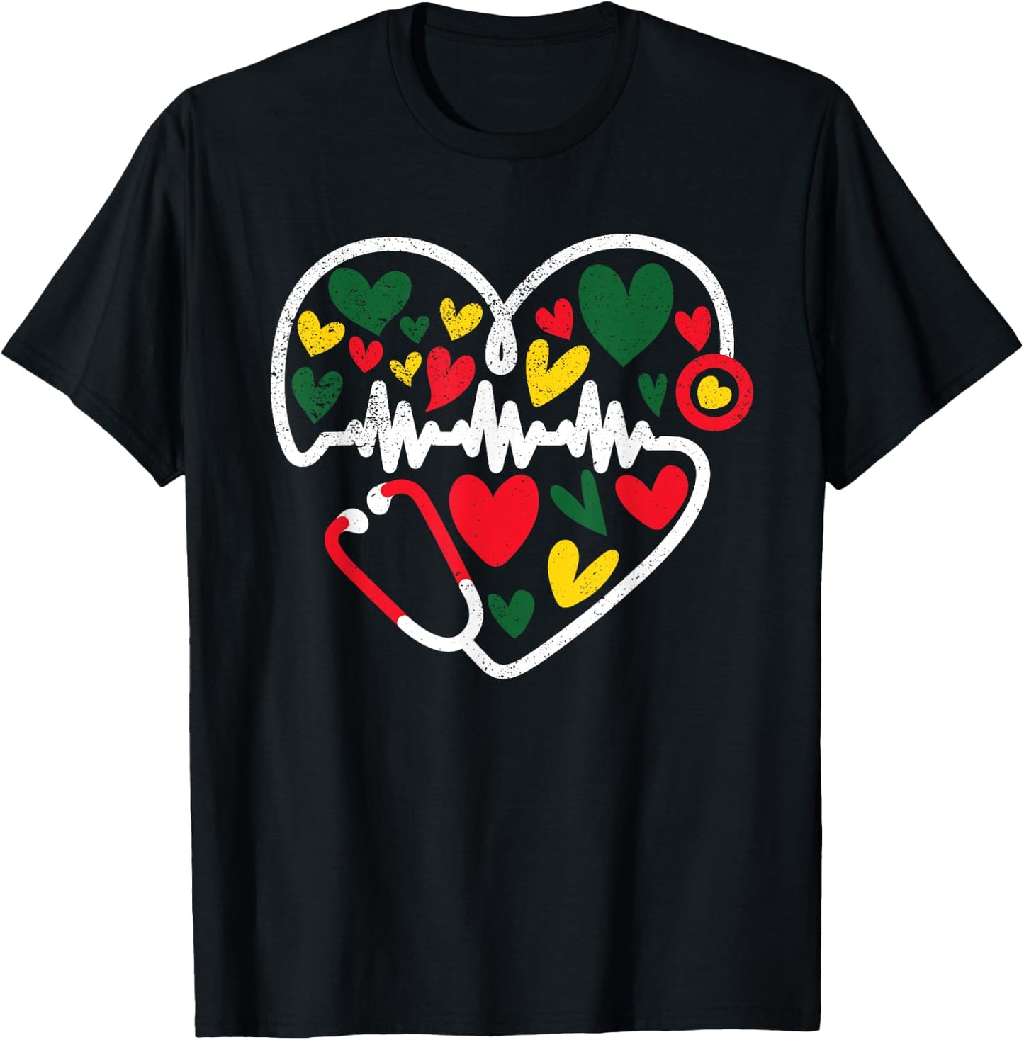 Nurse Juneteenth Outfit Women Stethoscope Heart Black Nurses T-Shirt - T-Shirt | Black