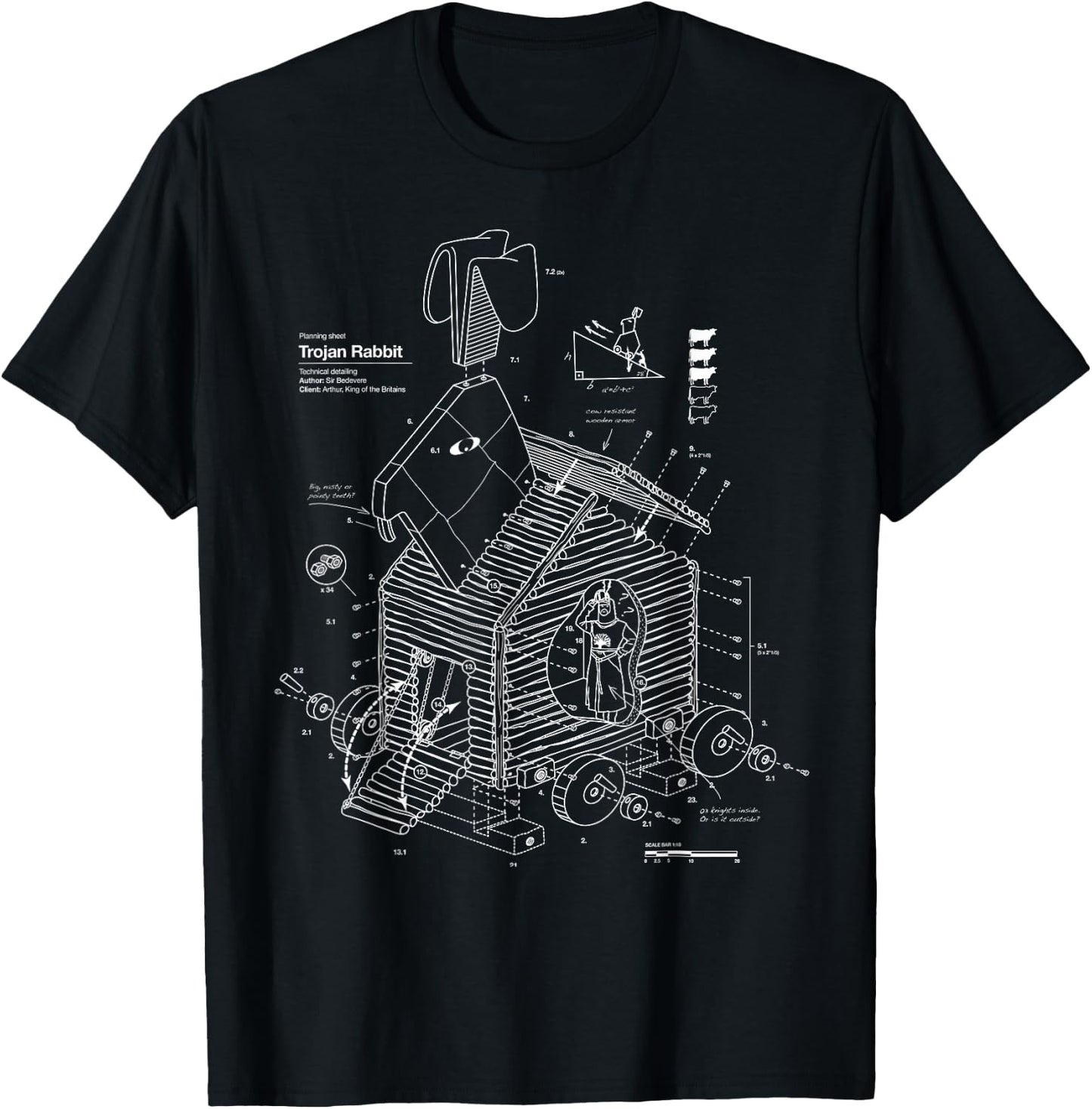 Vomaria.com Trojan Rabbit Funny - -Adults/Kids - Black - Short Sleeve - Cotton/Polyester - Small - - Classic Fit - Medieval-Themed - Movies T-Shirt - T-Shirt | Black