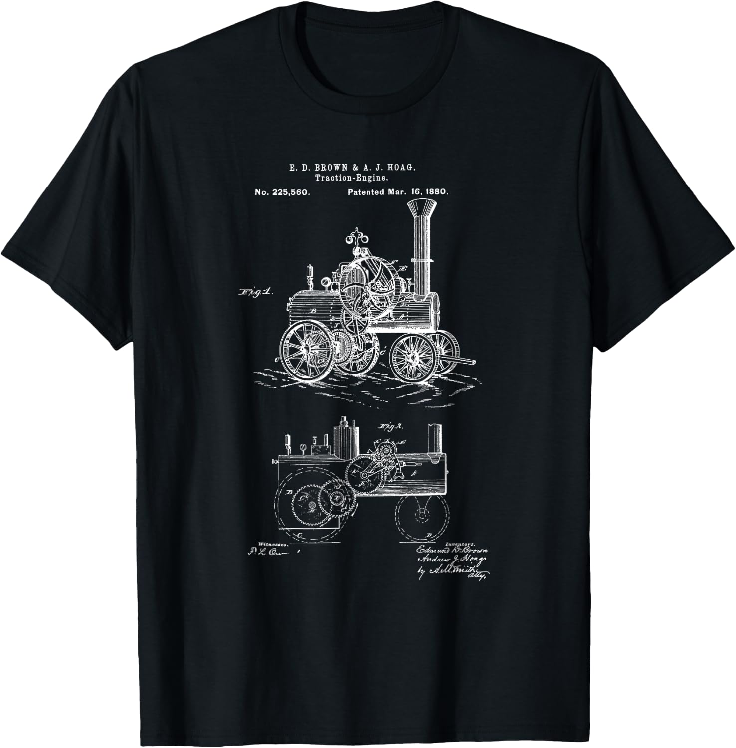 Vintage Patent Print 1880 Steam Traction Engine Tractor T-Shirt - T-Shirt | Black