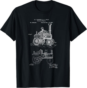 Vintage Patent Print 1880 Steam Traction Engine Tractor T-Shirt - T-Shirt | Black