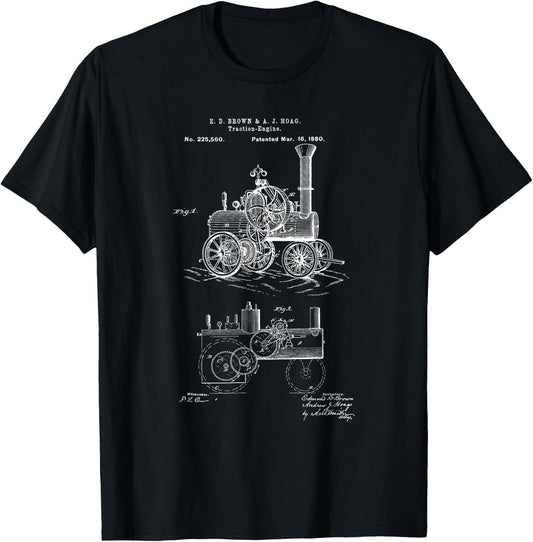Vintage Patent Print 1880 Steam Traction Engine Tractor T-Shirt - T-Shirt | Black