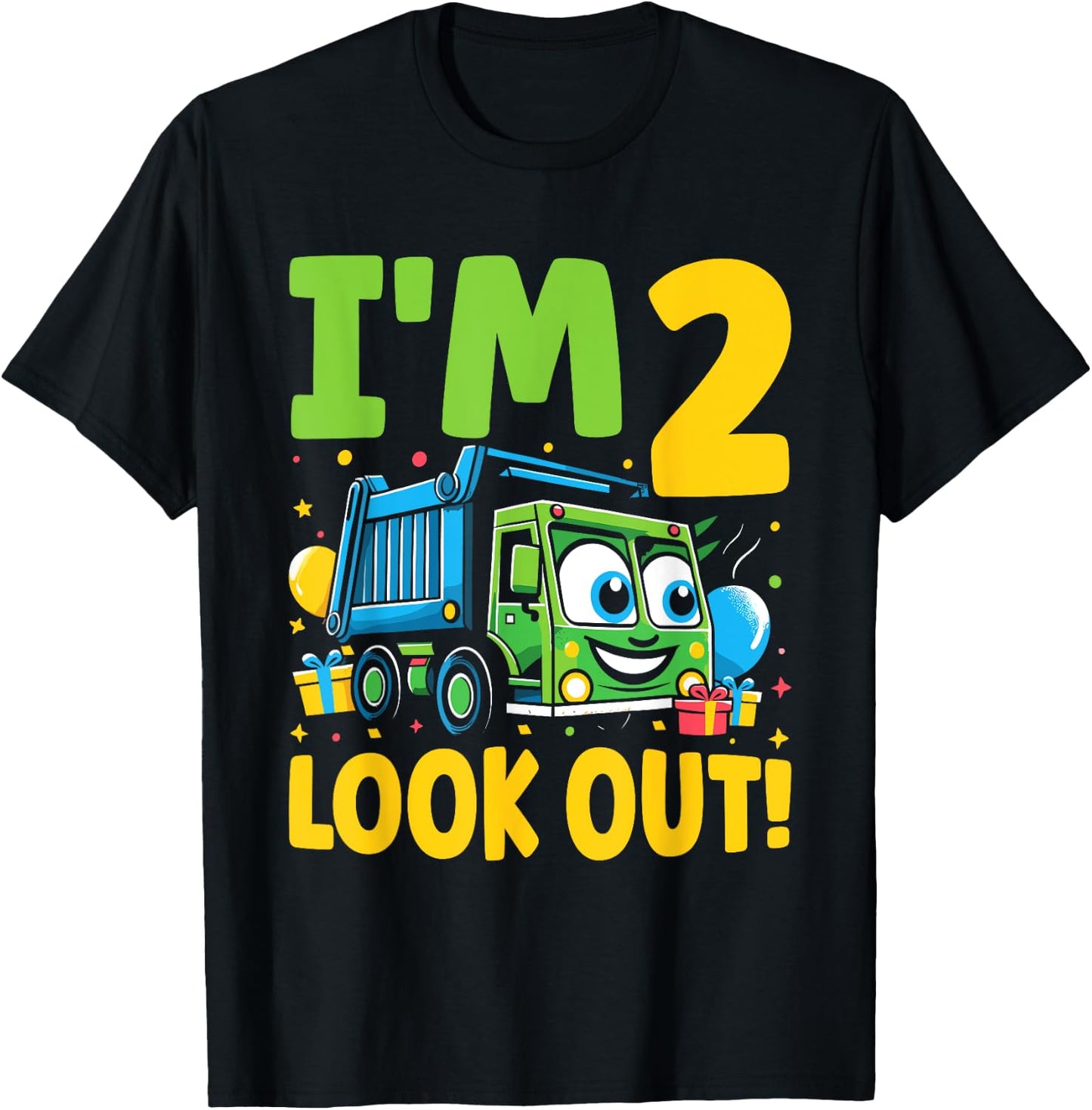 Two 2nd Birthday Garbage Truck Trash Girl Boy 2 Years Old T-Shirt - T-Shirt | Black