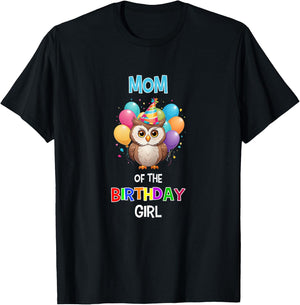 Owl Mom Birthday Party Mom of the Birthday Girl Owl T-Shirt - T-Shirt | Black