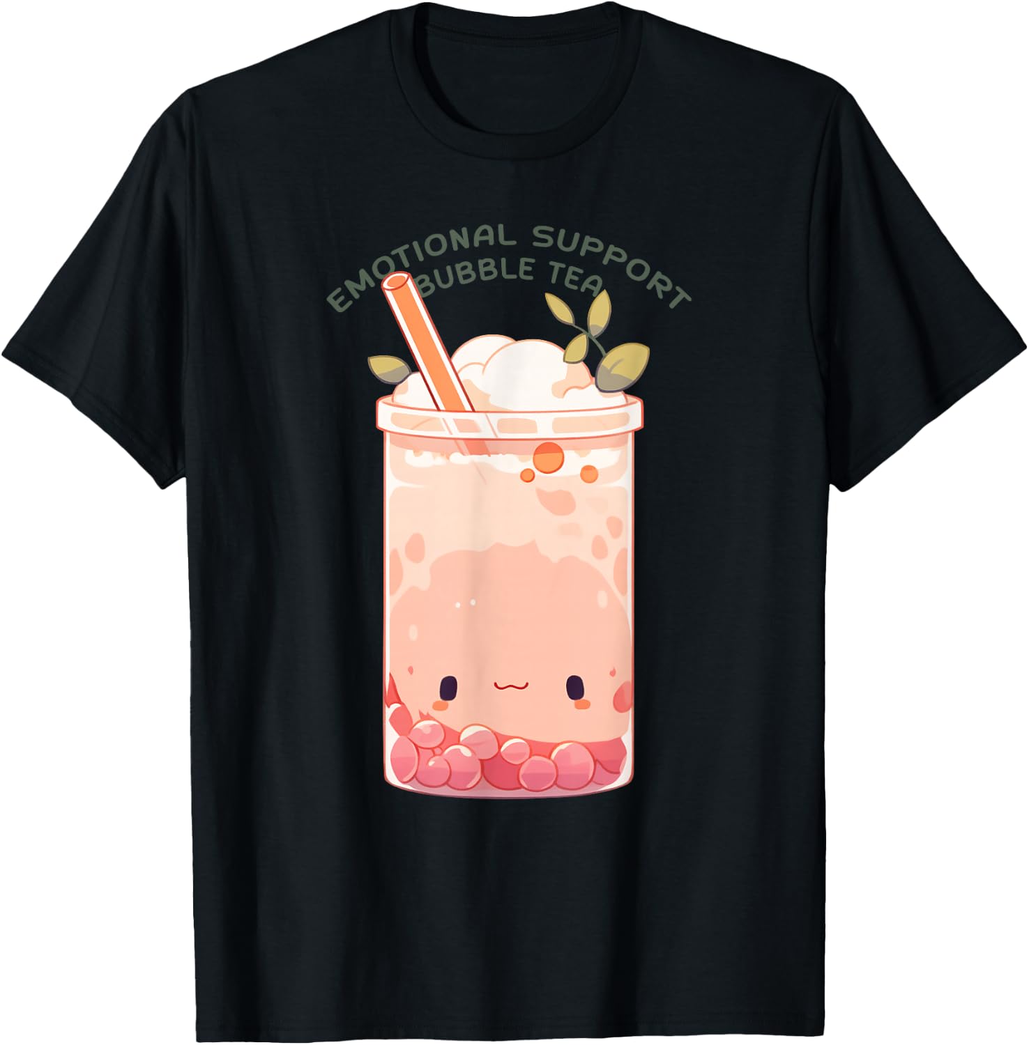 Emotional Support Bubble Tea Cute Kawaii Bubble Tea T-Shirt - T-Shirt | Black