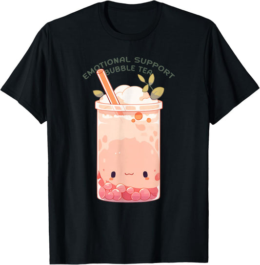 Emotional Support Bubble Tea Cute Kawaii Bubble Tea T-Shirt - T-Shirt | Black