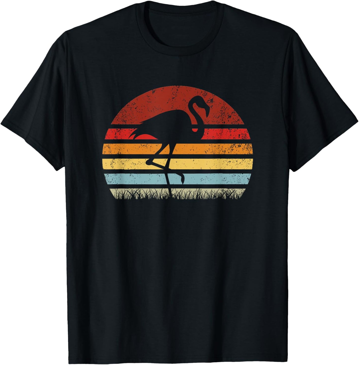 Vintage Sunset Flamingo, Boy Girl Funny T-Shirt - T-Shirt | Black