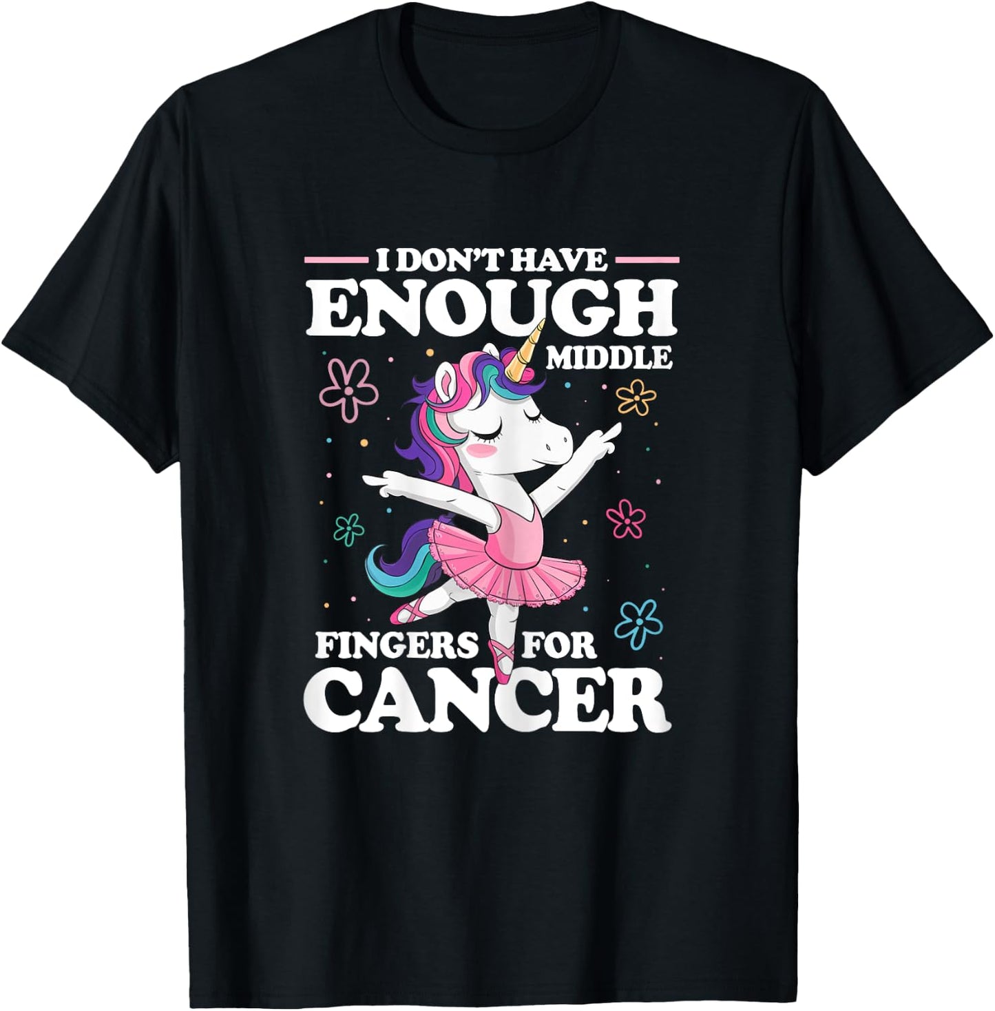 Christmas Funny I Don't Have Enough Middle Fingers For Cancer Unicorn Women's Black X-Small Modern U-Neck Short Sleeve Breast Cancer Awareness T-Shirt - T-Shirt | Black