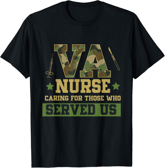 VA Nurse Veterans Day Family Patriotic Nursing Scrub T-Shirt - T-Shirt | Black