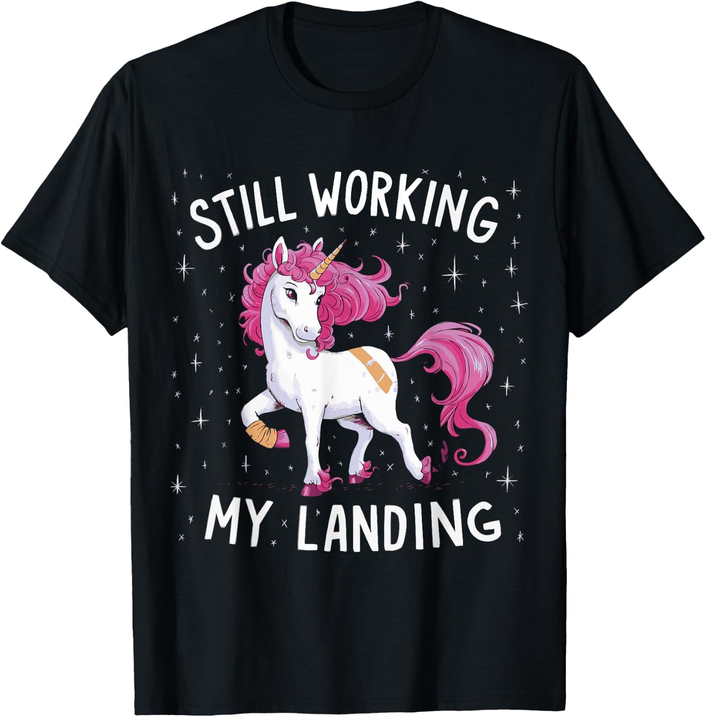 Still Working On My Landing Unicorn Broken Bone T-Shirt - T-Shirt | Black