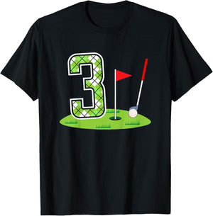 Kids 3rd Birthday Party Golf Boy Three Year Old Golf Player T-Shirt - T-Shirt | Black