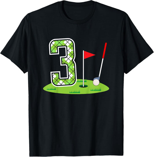 Kids 3rd Birthday Party Golf Boy Three Year Old Golf Player T-Shirt - T-Shirt | Black