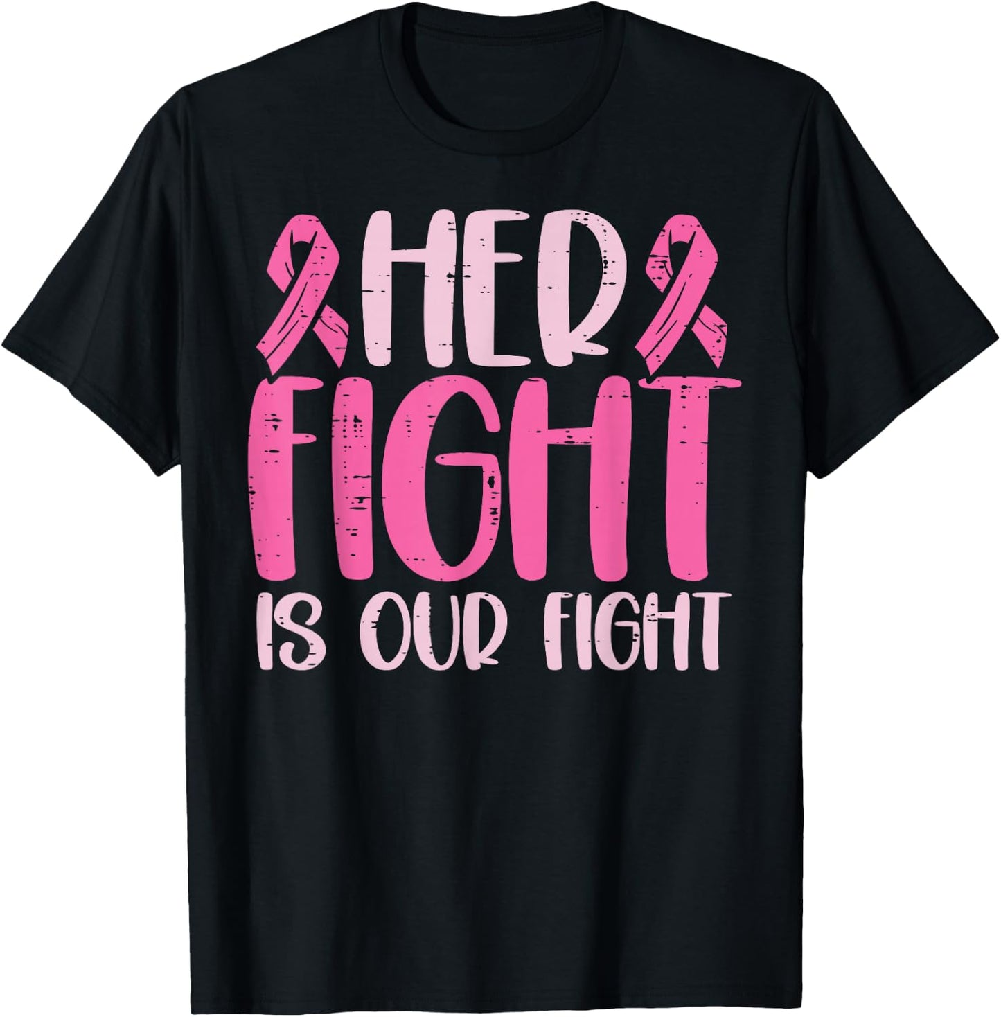 Her Fight Our Fight Family Breast Cancer Awareness Men Kid T-Shirt - T-Shirt | Black