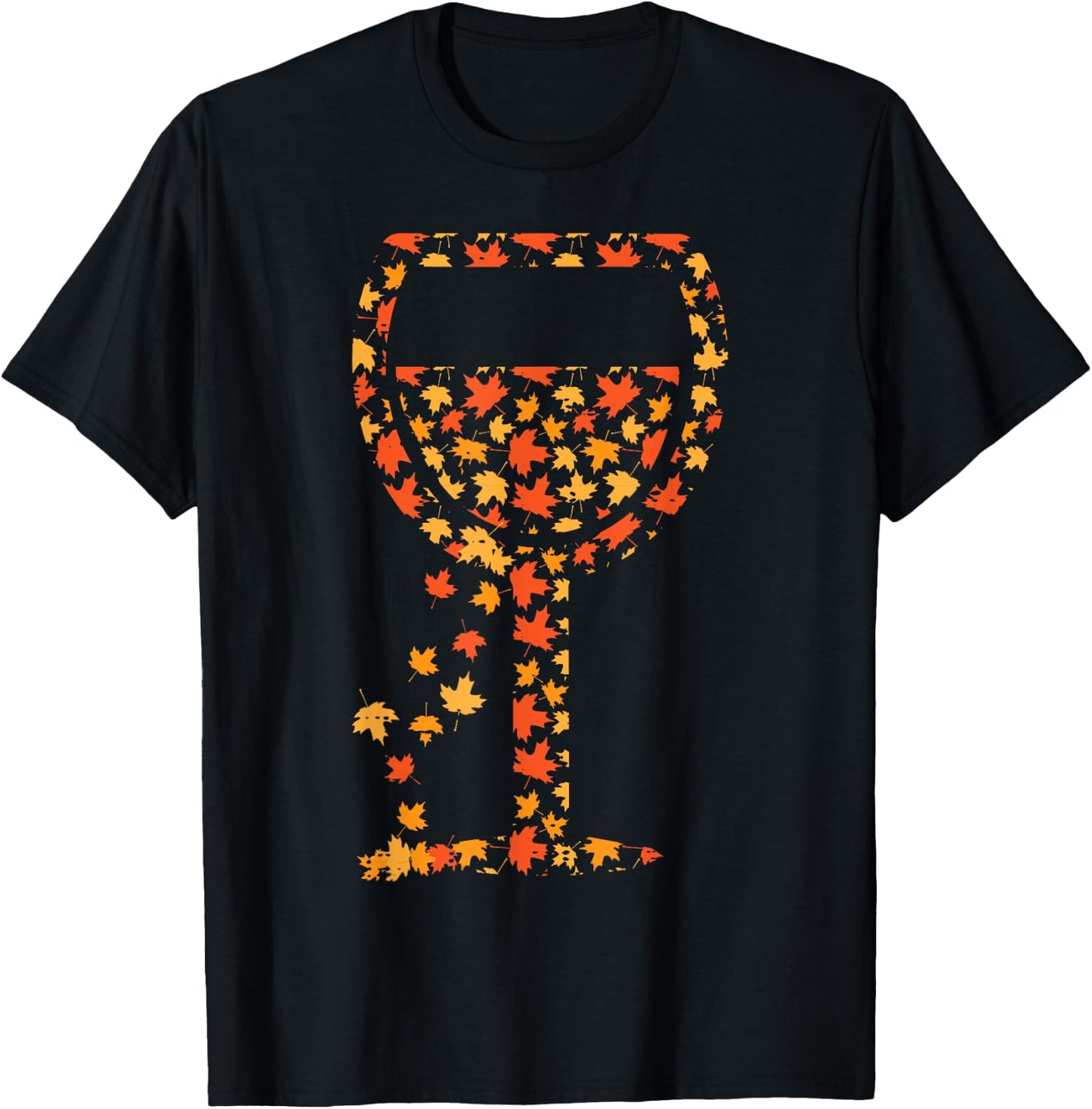 Wine Glass Maple Leaves Fall Autumn Thanksgiving Women T-Shirt - T-Shirt | Black