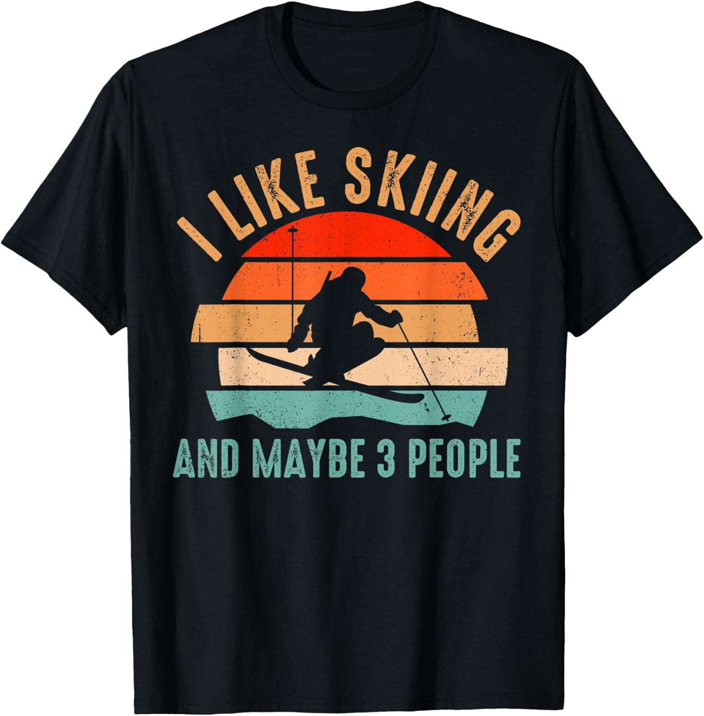 mb I Like Skiing And Maybe 3 People Vintage Sports Lovers T-Shirt - T-Shirt | Black