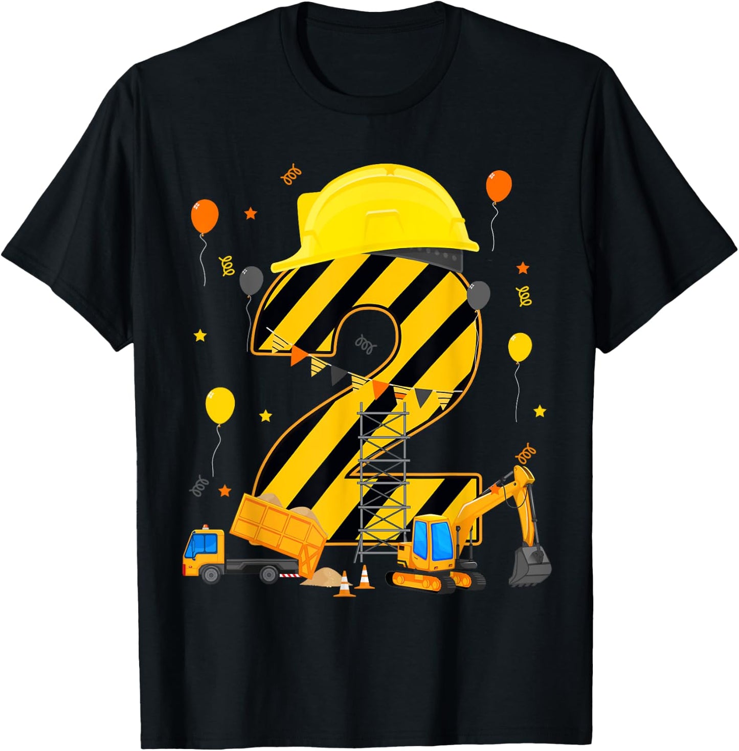 Two 2yr 2nd Birthday Construction Vehicles 2 Year Old T-Shirt - T-Shirt | Black