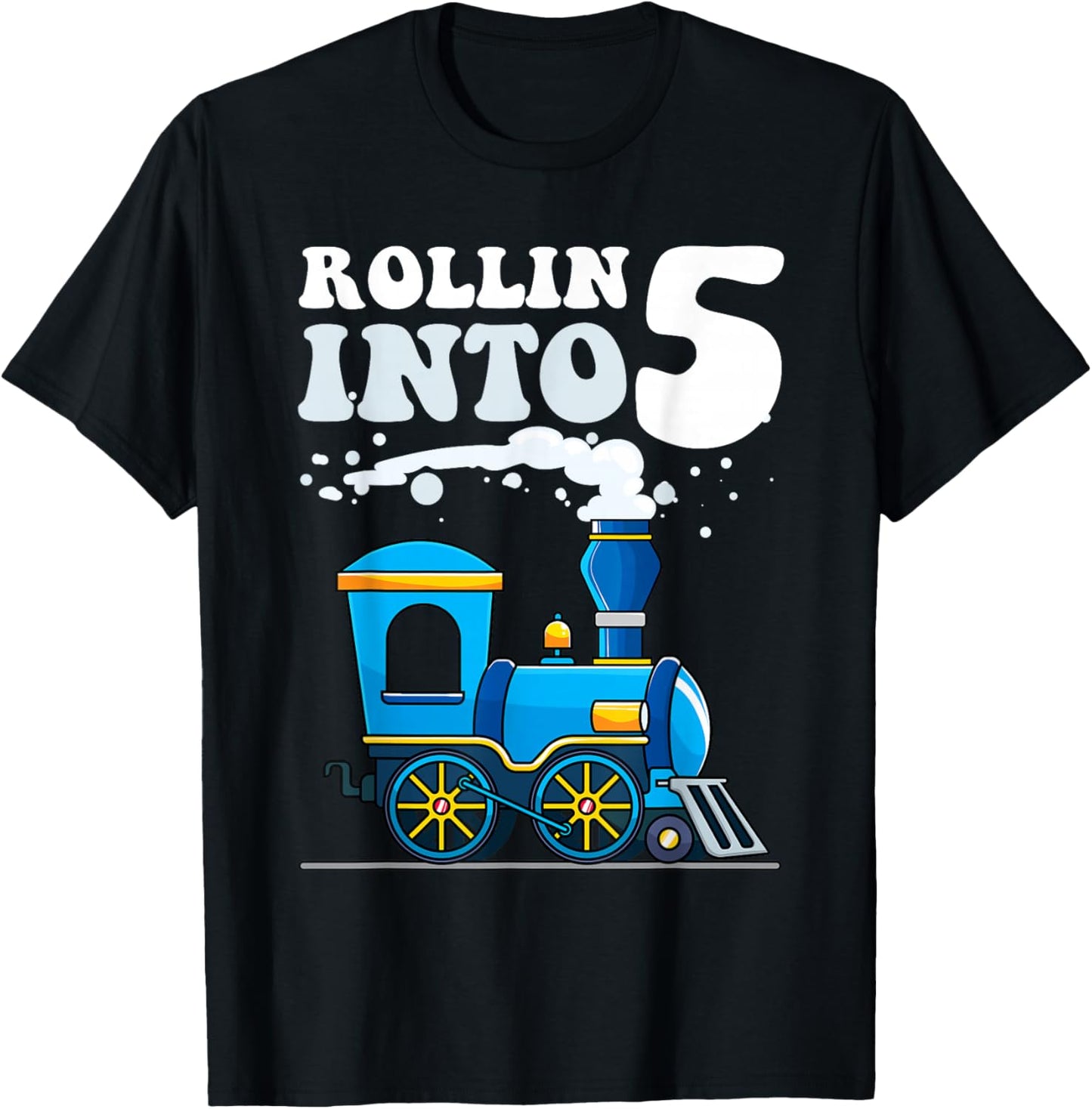Rollin' Into 5 Train 5th Birthday Party Five Years Old Boys T-Shirt - T-Shirt | Black