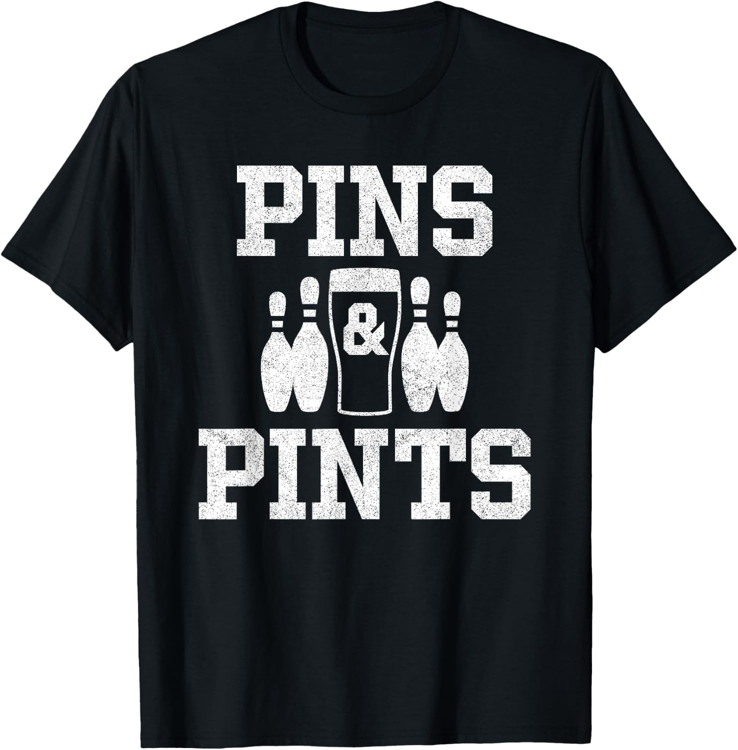 Funny Bowling Beer Drinking Bowler Pins & Pints T-Shirt - T-Shirt | Black