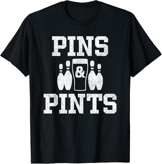 Funny Bowling Beer Drinking Bowler Pins & Pints T-Shirt - T-Shirt | Black