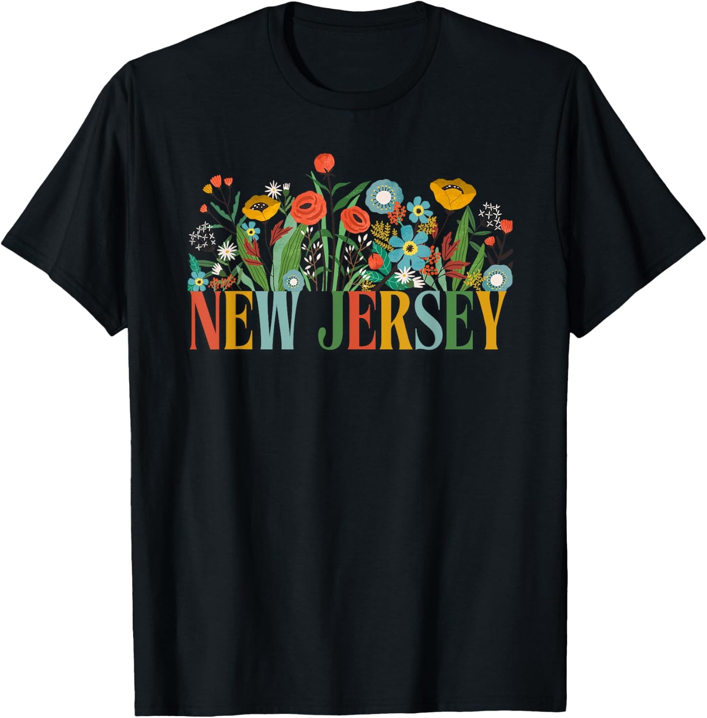 New Jersey Floral Garden State Vacation T-Shirt - T-Shirt | Black