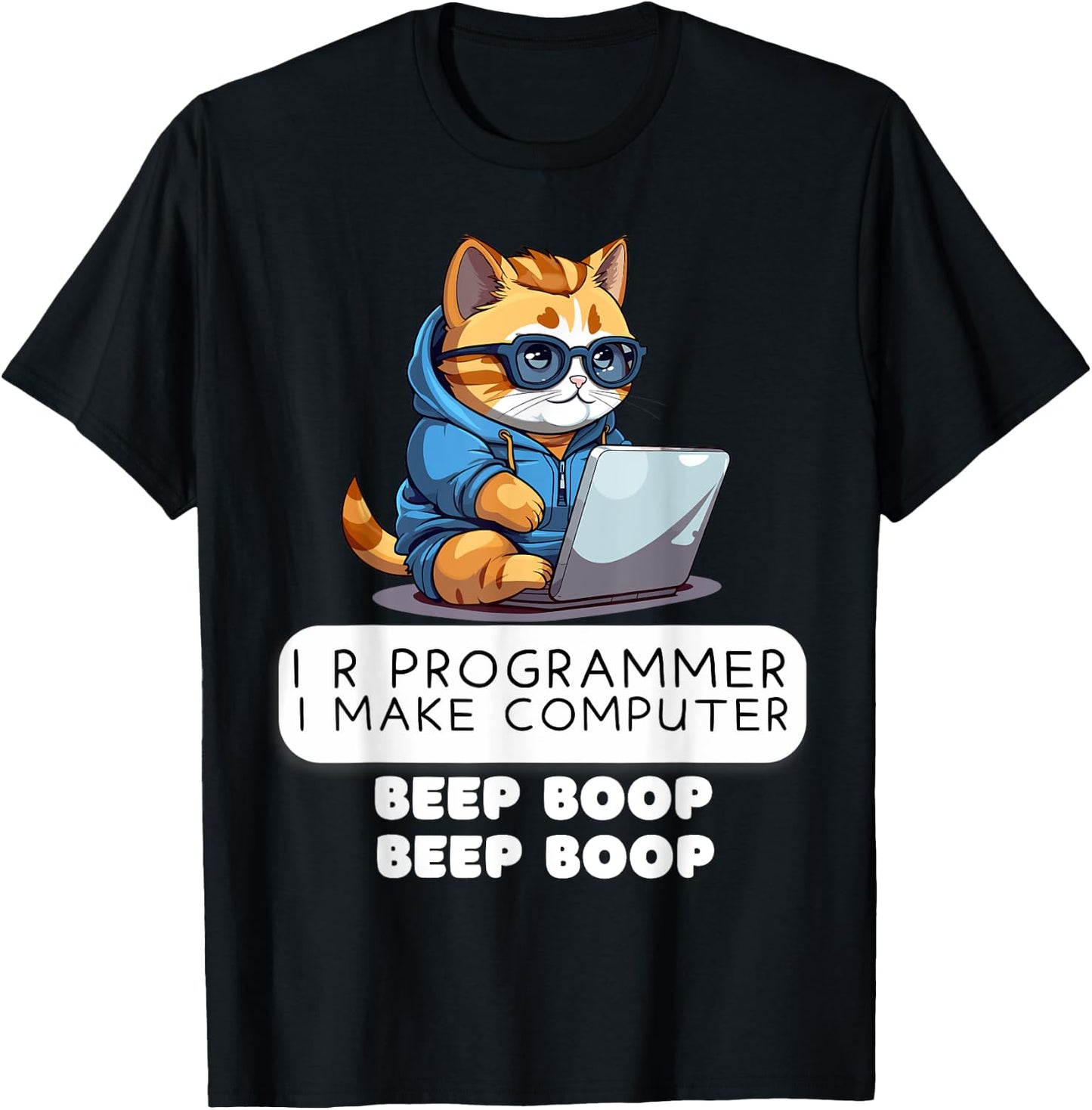 I R Programmer I Make Computer Beep Funny Cat Lover IT Tech T-Shirt - T-Shirt | Black