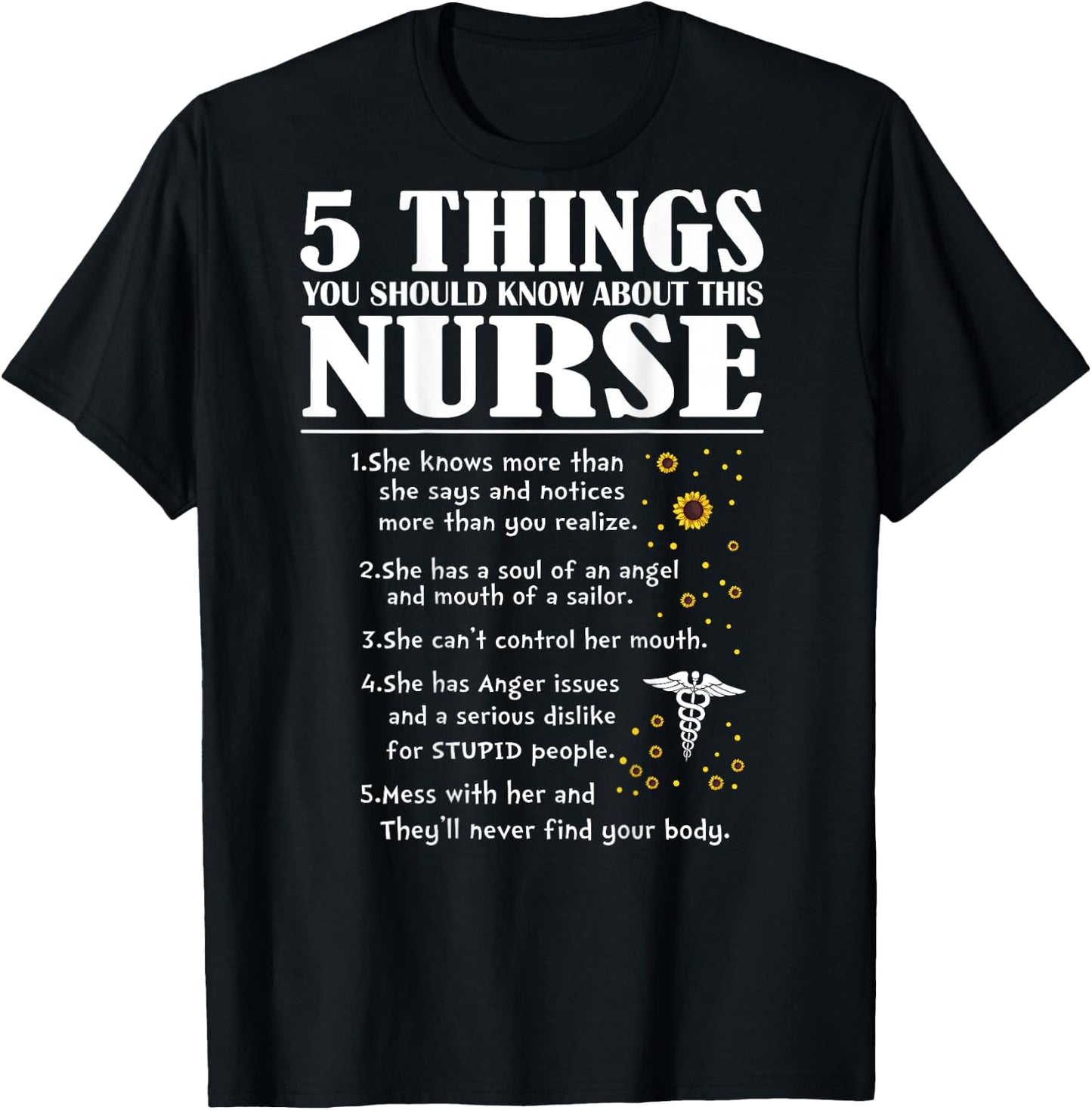 5 Things You Should Know About This Nurse (on back) T-Shirt - T-Shirt | Black
