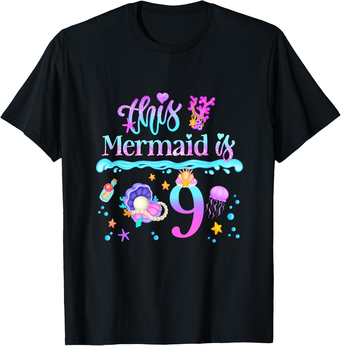 This Mermaid is 9 Years Old 9th Girls Birthday Party Kids T-Shirt - T-Shirt | Black