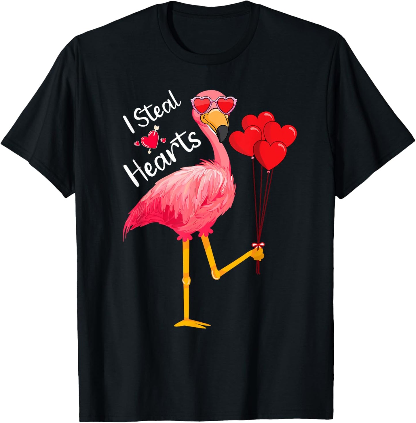 I Steal Hearts - Funny Flamingo Lover Valentine's Day Quotes T-Shirt - T-Shirt | Black