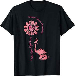 Breast Cancer Awareness Sunflower Elephant Faith Women Kids T-Shirt - T-Shirt | Black