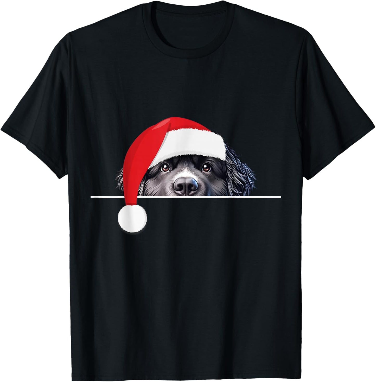 New foundland Dog Lover Funny Santa Hat Christmas T-Shirt - T-Shirt | Black