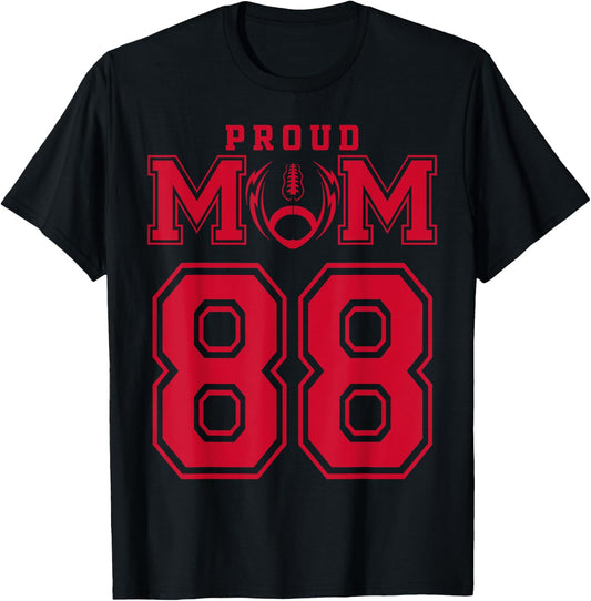 Custom Proud Football Mom Number 88 R Personalized T-Shirt - T-Shirt | Black