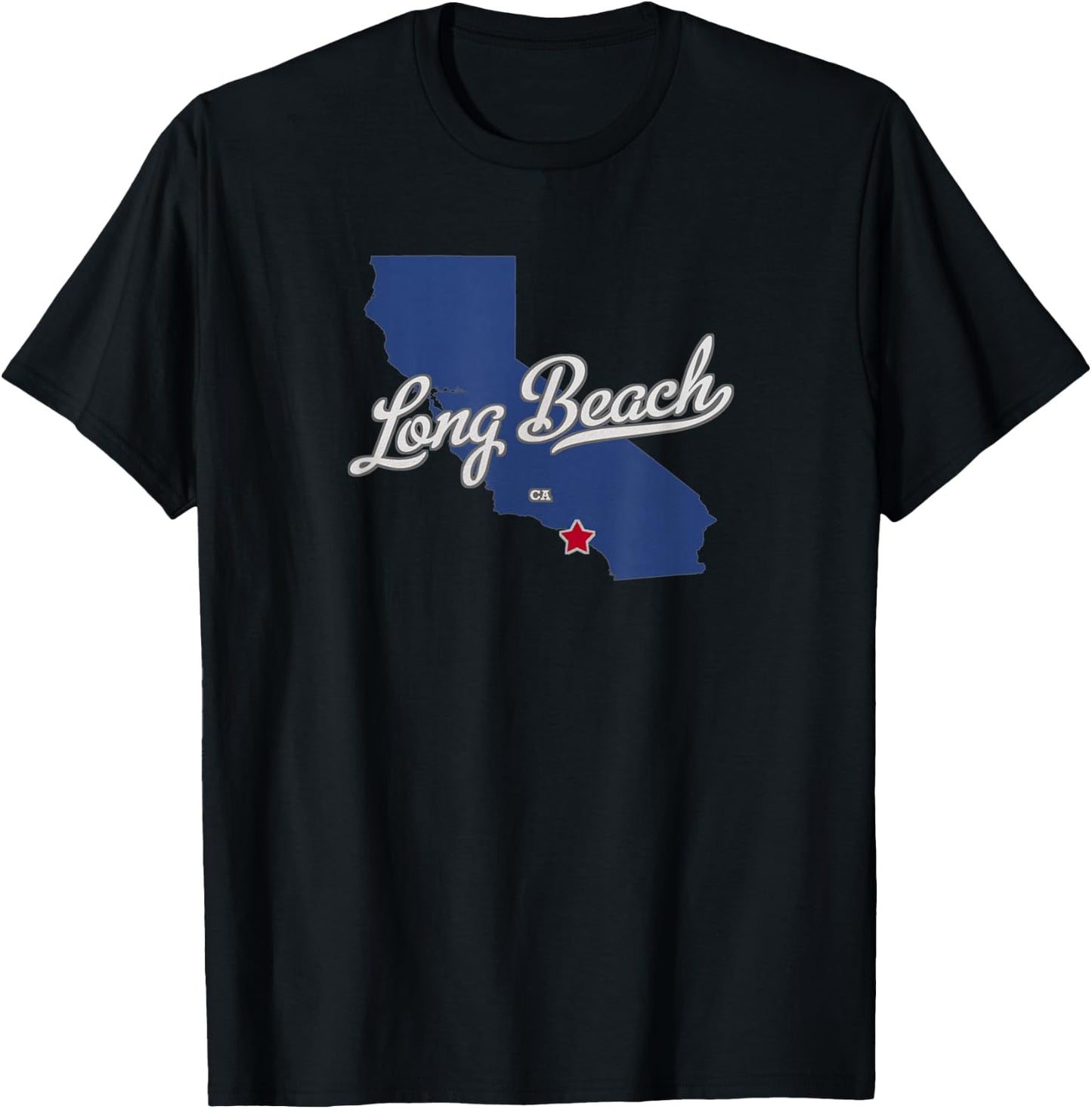 Long Beach California CA Map T-Shirt - T-Shirt | Black