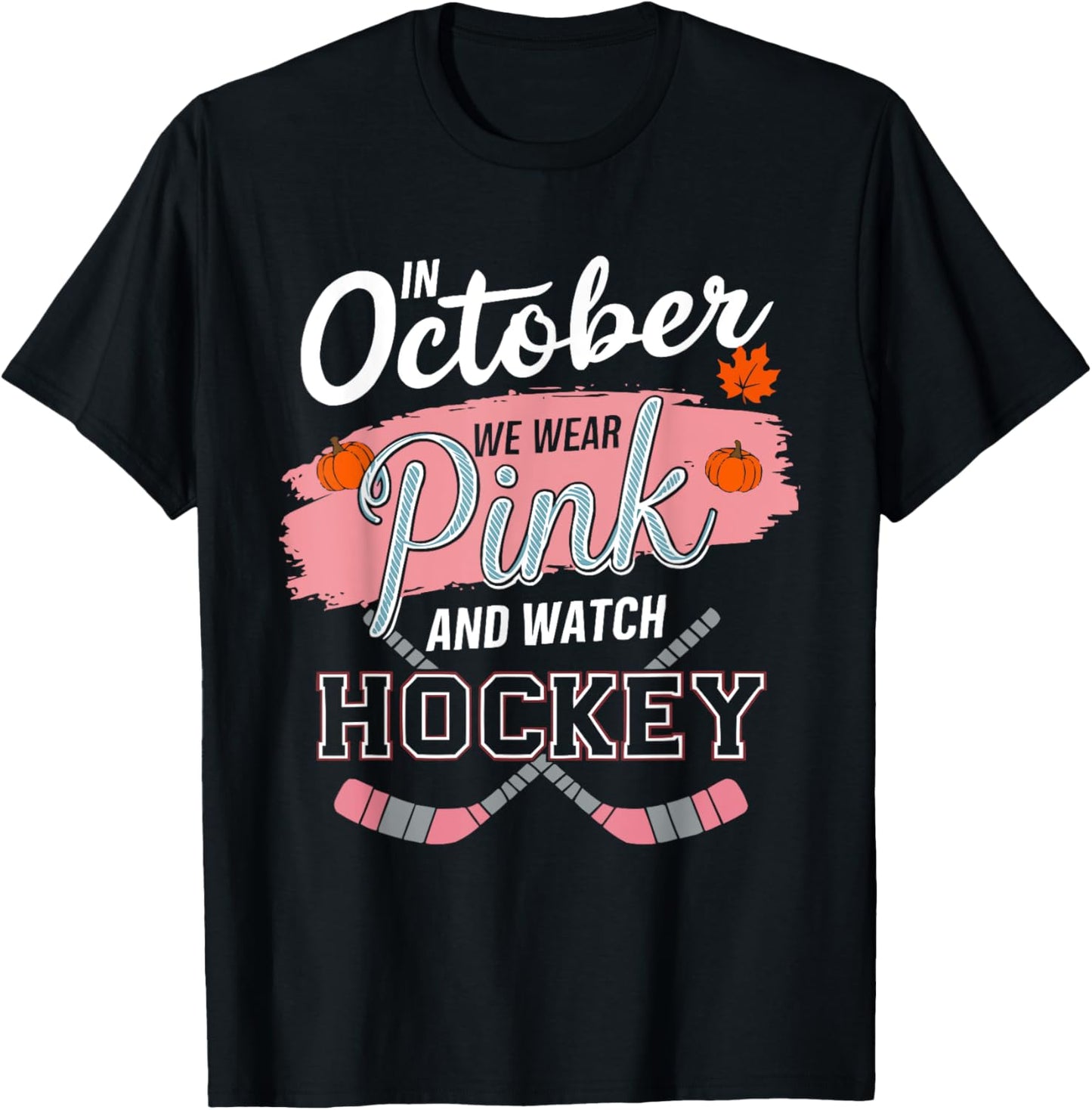 Ice Hockey Breast Cancer Awareness Month Pink Ribbon T-Shirt - T-Shirt | Black