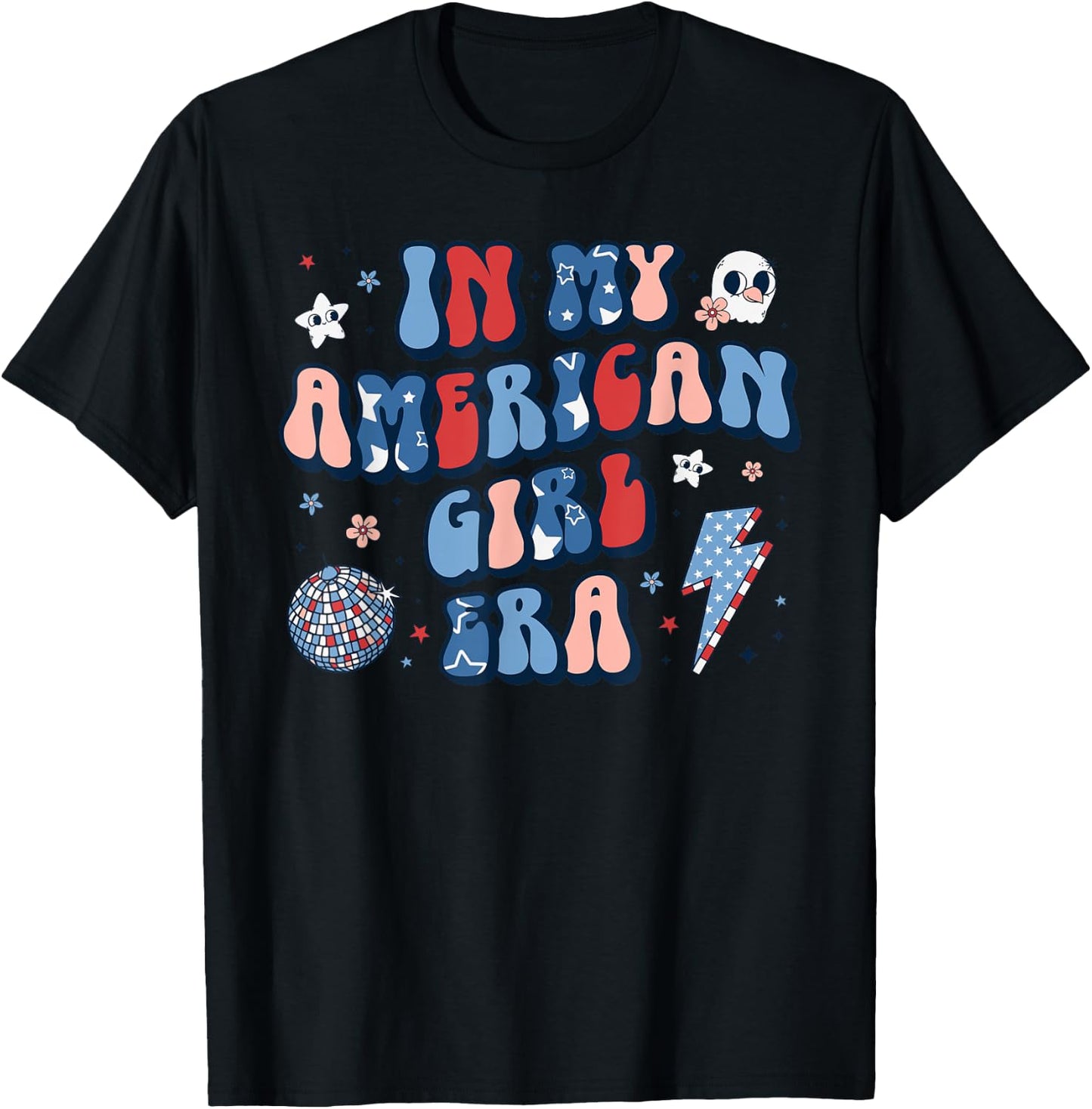 In My American Girl Era Retro 4th of July Fourth Groovy T-Shirt - T-Shirt | Black