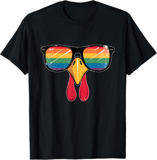 Rainbow Sunglasses Turkey Funny Thanksgiving Boys T-Shirt - T-Shirt | Black