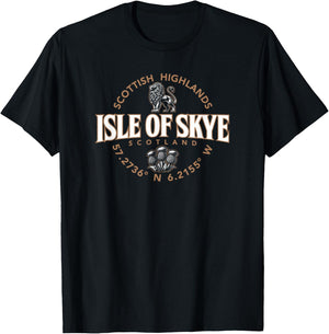 Isle of Skye Scotland Highlands Coordinates Label 2C T-Shirt - T-Shirt | Black
