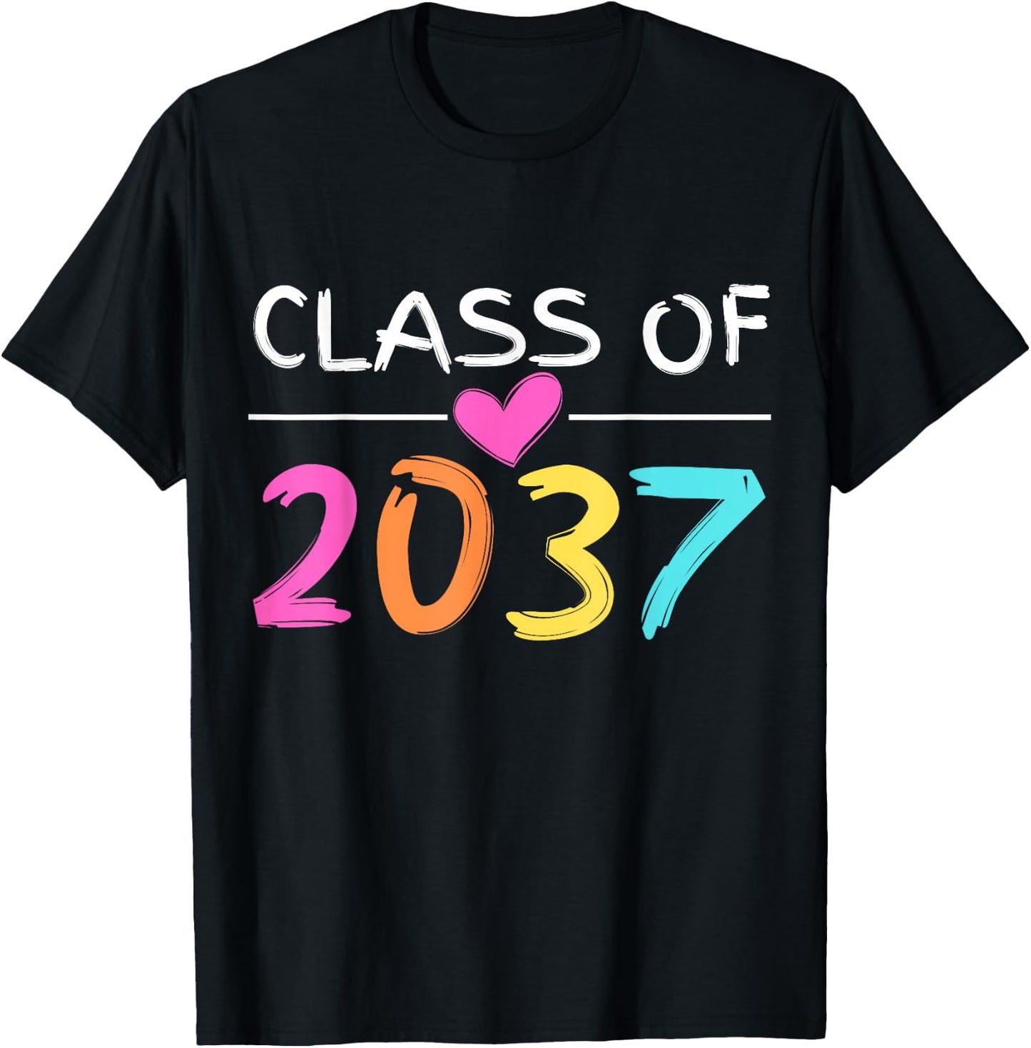 Class of 2037 Grow With Me Shirt Back School Colors Heart T-Shirt - T-Shirt | Black