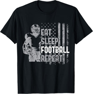 Eat Sleep Football Repeat Youth Shirt Kids Boys Girls Adult T-Shirt - T-Shirt | Black